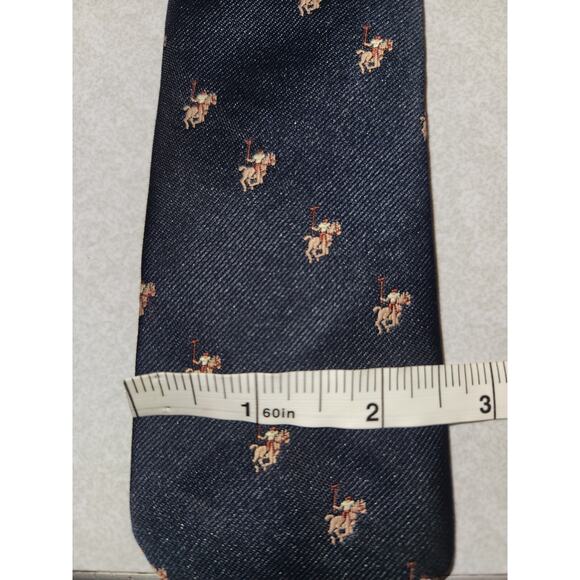 Vintage $95 Navy Polo Pony Silk Tie Equestrian Preppy Core Horse Race Executive - Picture 7 of 7